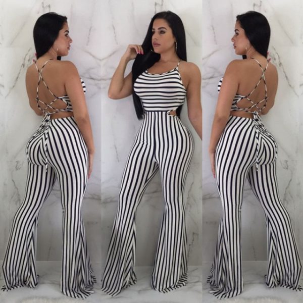 Black and White Striped Jumpsuit