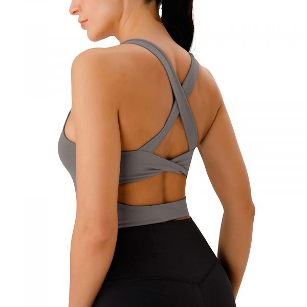 Cross Back Sports Bra Gray Back